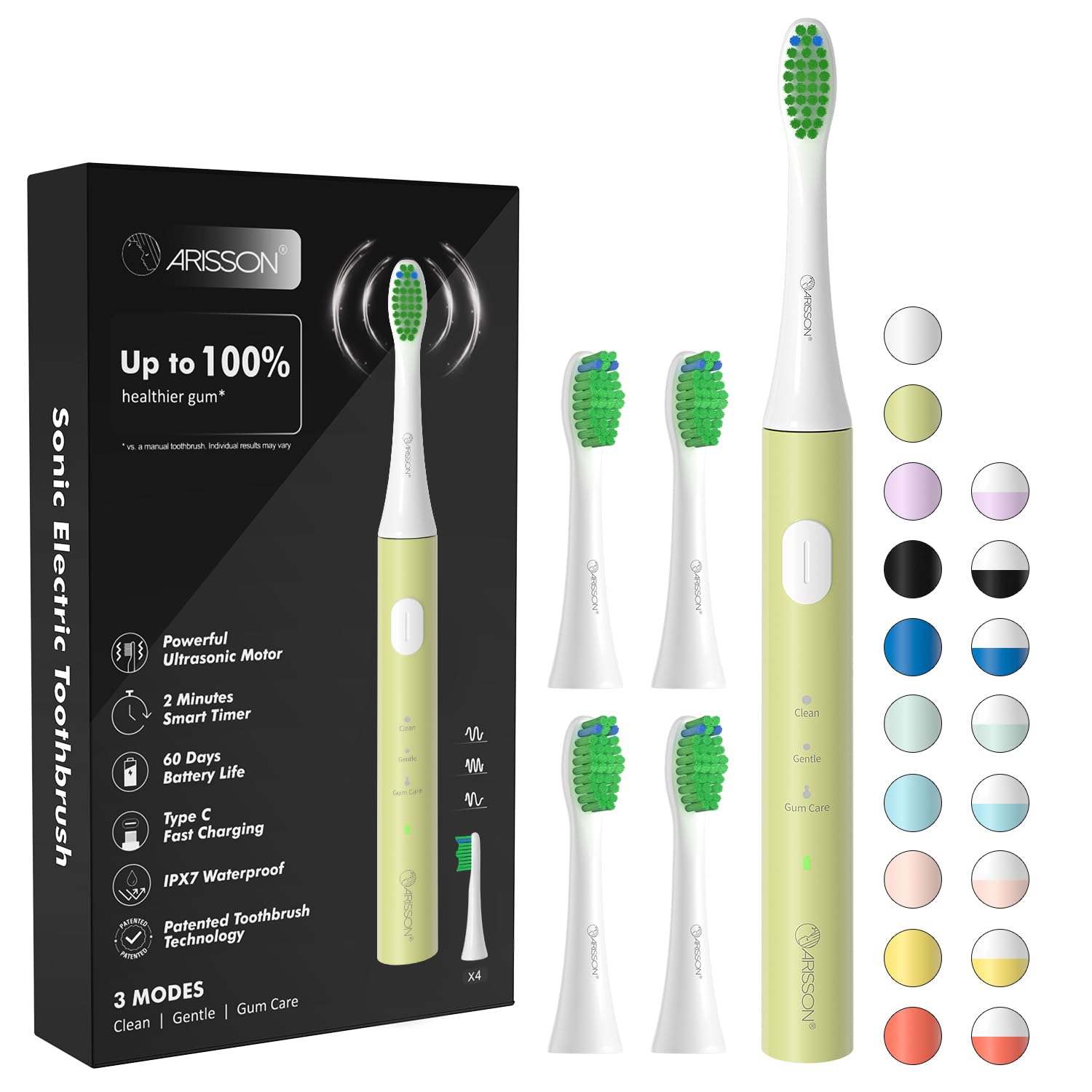 ARISSON Sonic Electric Toothbrush for Adults and Kids, 40,000 VPM Power  Toothbrush, 1.5H Fast Charge Ultrasonic Electric Toothbrushes with 2  Minutes